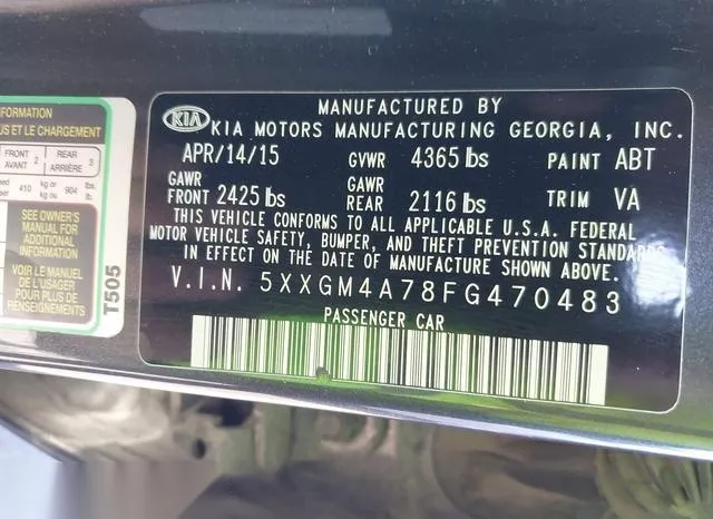 5XXGM4A78FG470483 2015 2015 KIA Optima- LX 9