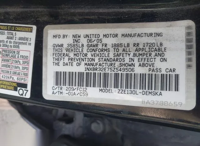 1NXBR32E75Z549506 2005 2005 Toyota Corolla- S 9