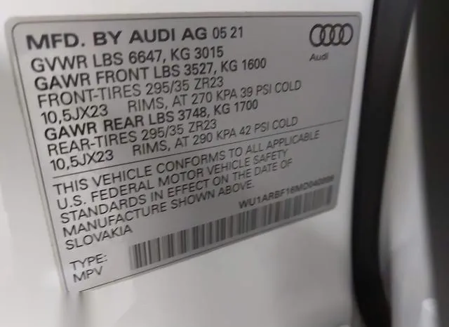 WU1ARBF16MD040896 2021 2021 Audi RS Q8- Tfsi Quattro Tiptronic 9