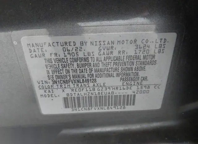 3N1CN8FVXNL849128 2022 2022 Nissan Versa- 1-6 Sr Xtronic Cvt 9