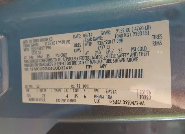 1FMCU9GX4EUD32415 2014 2014 Ford Escape- SE 9