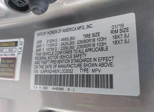 5J6RW2H80KL003052 2019 2019 Honda CR-V- Ex-L 9