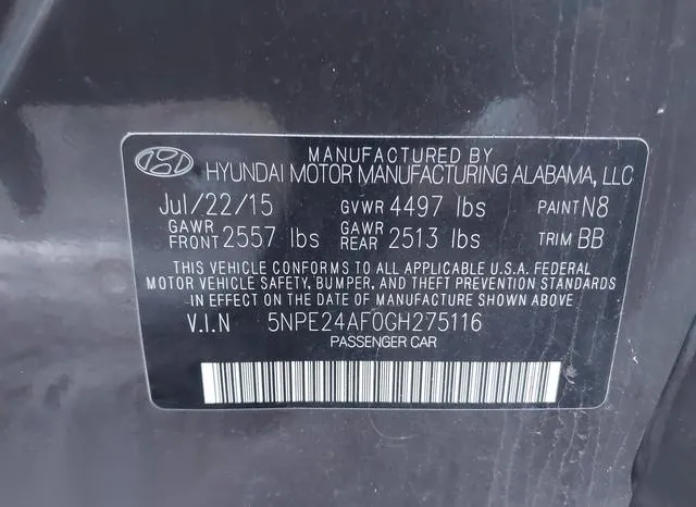 5NPE24AF0GH275116 2016 2016 Hyundai Sonata- SE 9