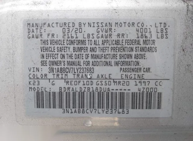 3N1AB8CV7LY237683 2020 2020 Nissan Sentra- Sv Xtronic Cvt 9