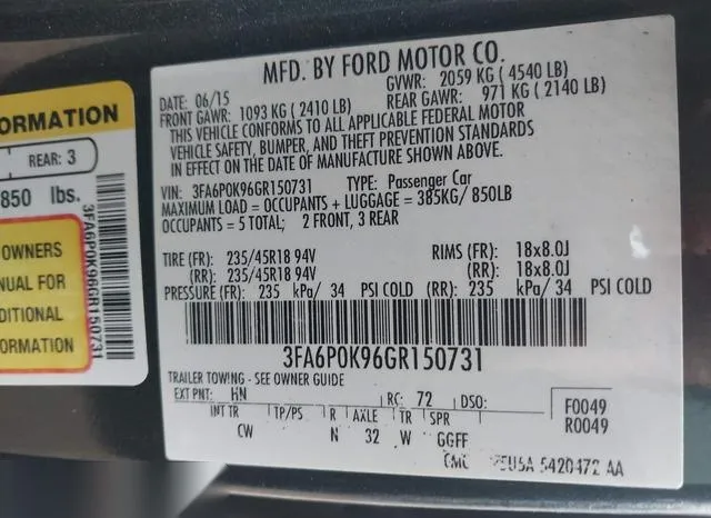 3FA6P0K96GR150731 2016 2016 Ford Fusion- Titanium 9