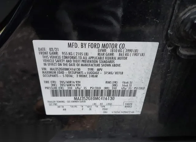 MAJ3S2GE0MC416130 2021 2021 Ford Ecosport- SE 9