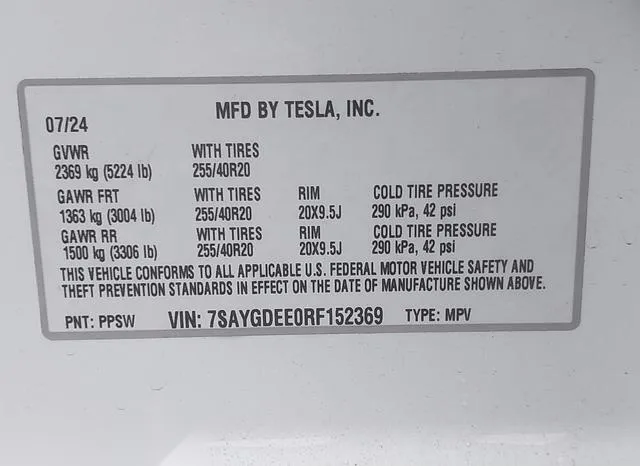 7SAYGDEE0RF152369 2024 2024 Tesla Model Y- Long Range Dual 9