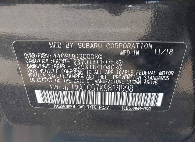 JF1VA1C67K9818998 2019 2019 Subaru WRX- Premium 9