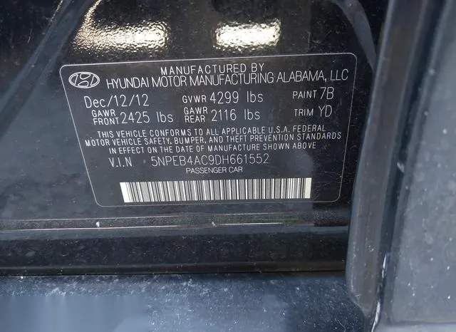 5NPEB4AC9DH661552 2013 2013 Hyundai Sonata- Gls 9