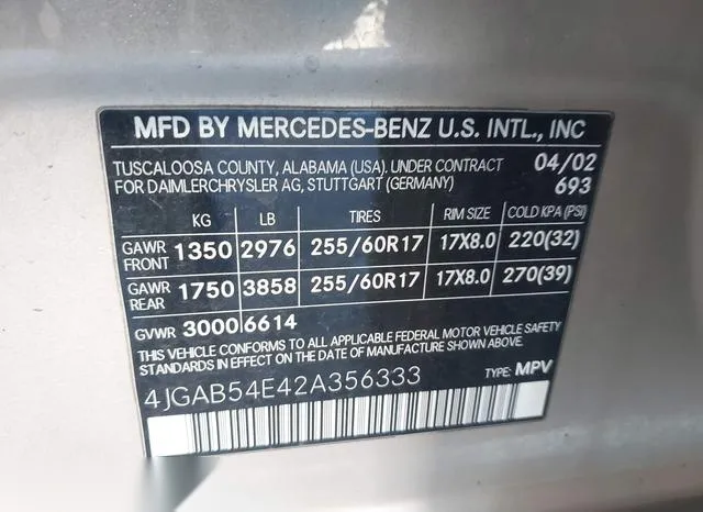 4JGAB54E42A356333 2002 2002 Mercedes-Benz ML 320 9