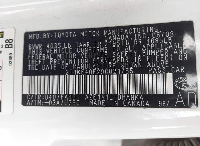 2T1KE40E29C021755 2009 2009 Toyota Matrix- S 9