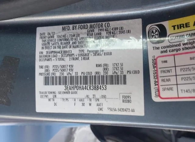 3FAHP0HA4CR388453 2012 2012 Ford Fusion- SE 9