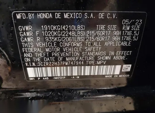 3CZRZ2H37PM747944 2023 2023 Honda HR-V- Awd Lx 9