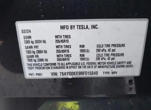 7SAYGDEE9RF015849 2024 2024 Tesla Model Y- Long Range Dual 9