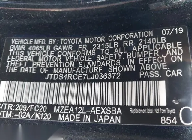 JTDS4RCE7LJ036372 2020 2020 Toyota Corolla- SE 9