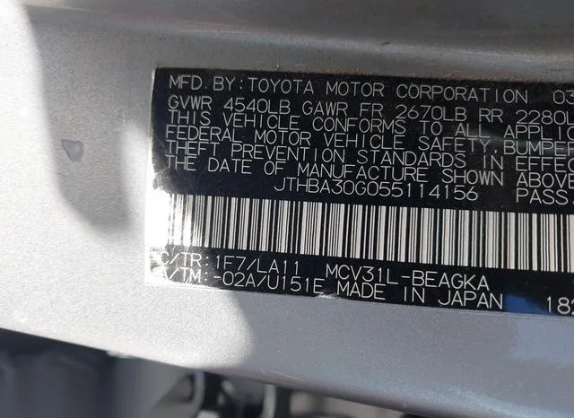 JTHBA30G055114156 2005 2005 Lexus ES- 330 9