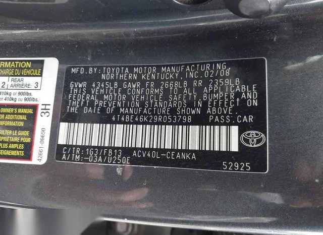 4T4BE46K29R053798 2009 2009 Toyota Camry- LE 9