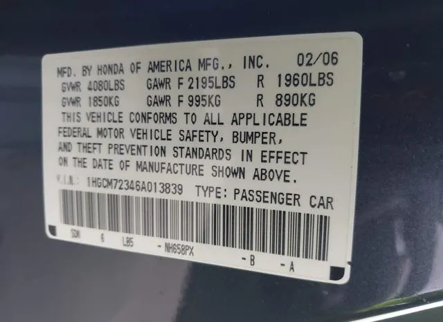 1HGCM72346A013839 2006 2006 Honda Accord- 2-4 LX 9