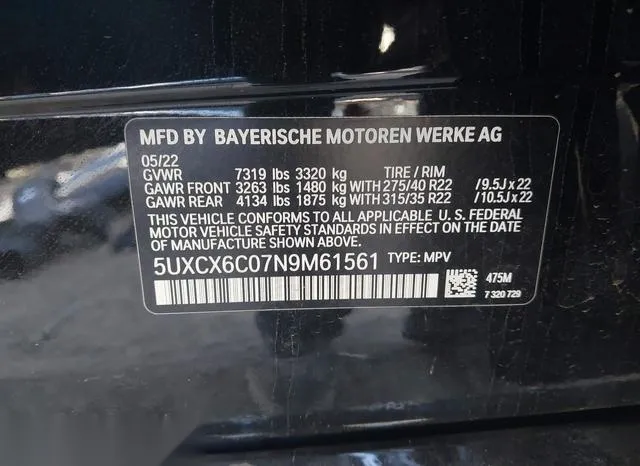 5UXCX6C07N9M61561 2022 2022 BMW X7- M50I 9