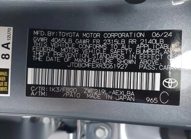 JTDBCMFEXR3061927 2024 2024 Toyota Corolla- Hybrid Le 9