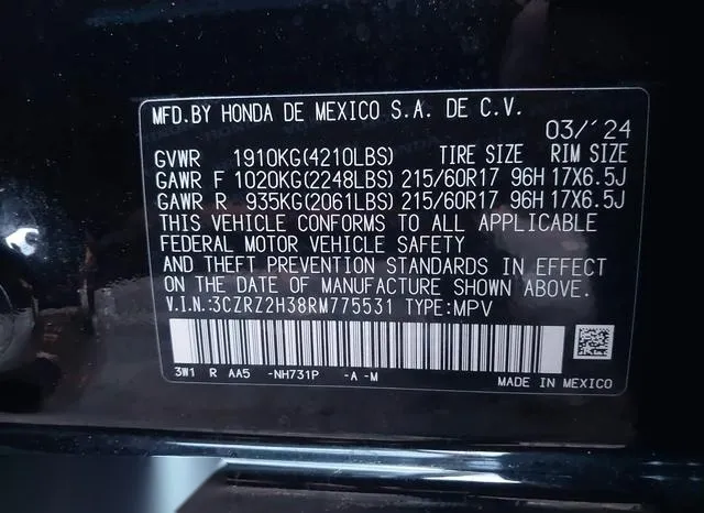 3CZRZ2H38RM775531 2024 2024 Honda HR-V- Awd Lx 9