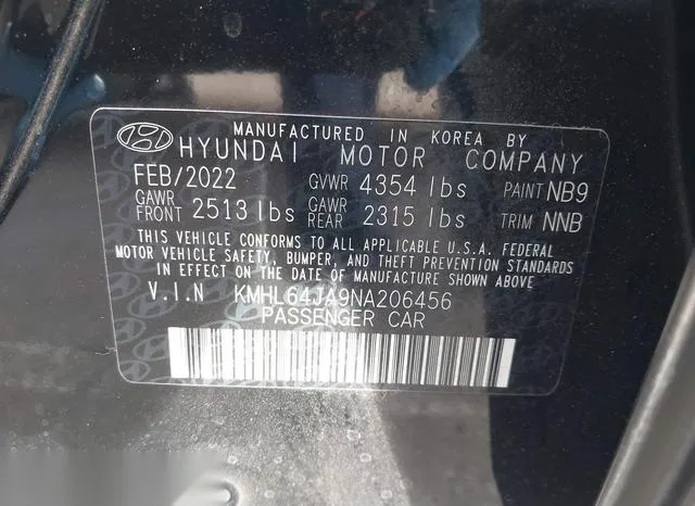 KMHL64JA9NA206456 2022 2022 Hyundai Sonata- Sel 9