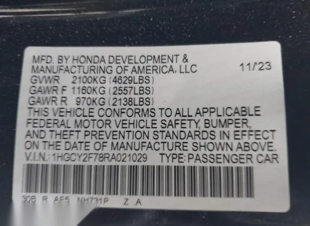 1HGCY2F78RA021029 2024 2024 Honda Accord- Hybrid Sport-L 9