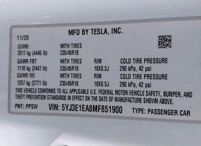 5YJ3E1EA8MF851900 2021 2021 Tesla Model 3- Standard Range P 9