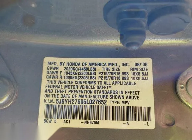 5J6YH27695L027652 2005 2005 Honda Element- EX 9