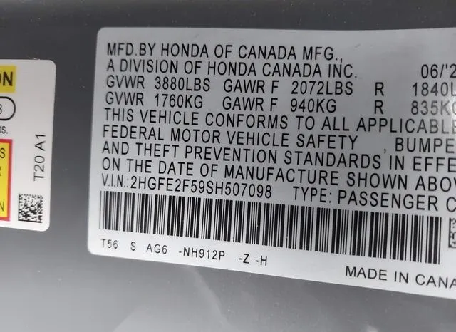 2HGFE2F59SH507098 2025 2025 Honda Civic- Sport 9