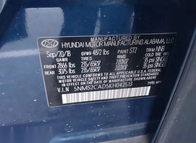 5NMS2CAD5KH042513 2019 2019 Hyundai Santa Fe- SE 9