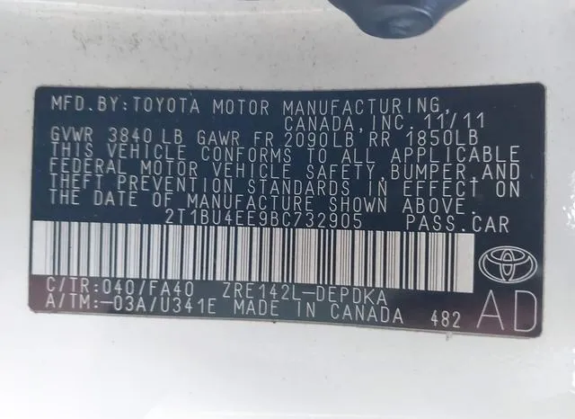 2T1BU4EE9BC732905 2011 2011 Toyota Corolla 9