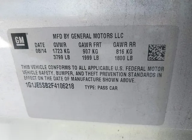 1G1JE5SB2F4106218 2015 2015 Chevrolet Sonic- Ltz Auto 9