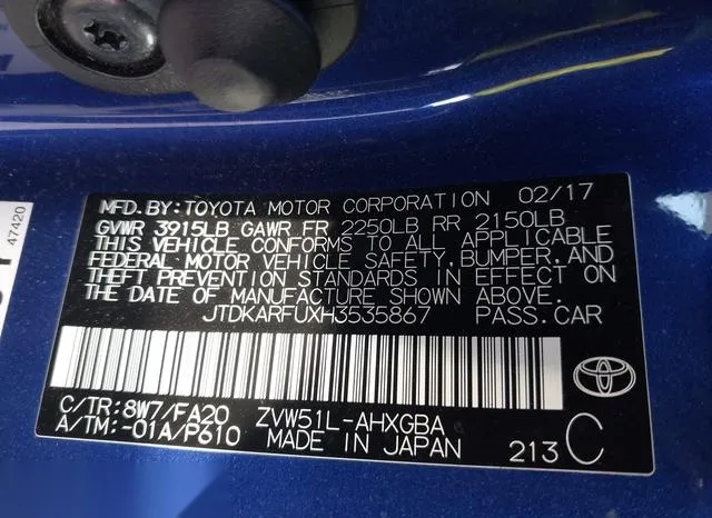 JTDKARFUXH3535867 2017 2017 Toyota Prius- Three 9