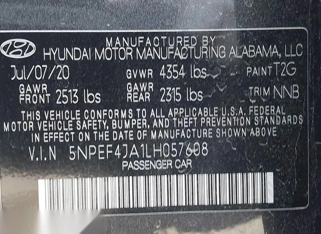 5NPEF4JA1LH057608 2020 2020 Hyundai Sonata- Sel 9