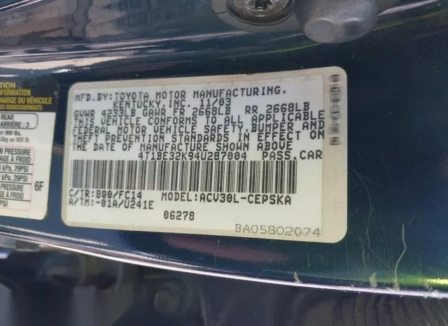 4T1BE32K94U287004 2004 2004 Toyota Camry- SE 9