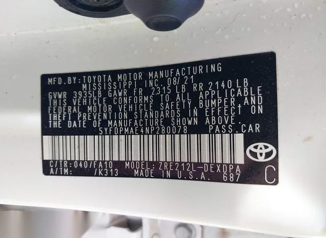 5YFDPMAE4NP280078 2022 2022 Toyota Corolla- L 9