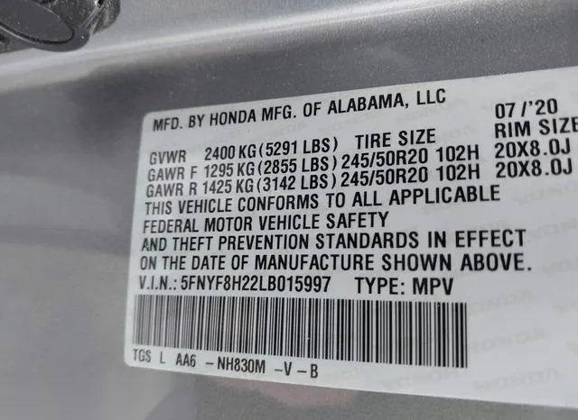 5FNYF8H22LB015997 2020 2020 Honda Passport- Awd Sport 9