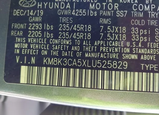 KM8K3CA5XLU525829 2020 2020 Hyundai Kona- Limited 9