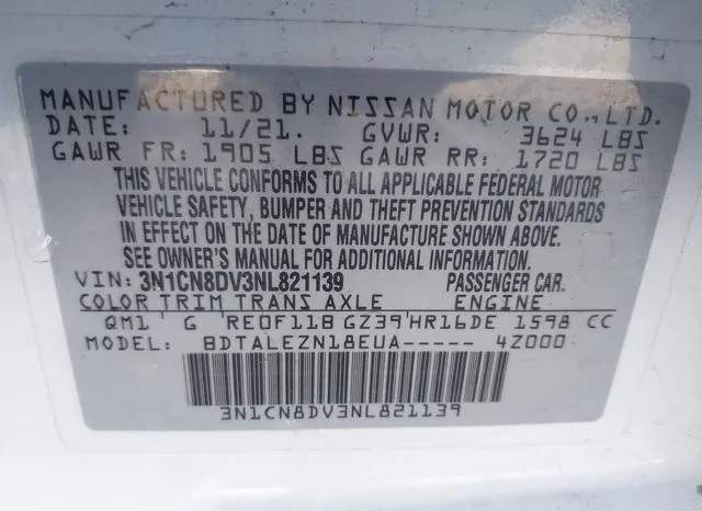 3N1CN8DV3NL821139 2022 2022 Nissan Versa- 1-6 S Xtronic Cvt 9