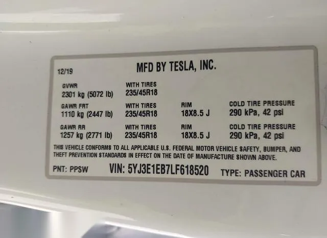 5YJ3E1EB7LF618520 2020 2020 Tesla Model 3- Long Range Dual 9