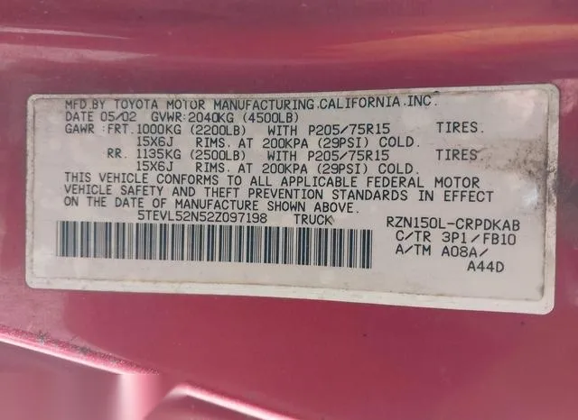 5TEVL52N52Z097198 2002 2002 Toyota Tacoma 9