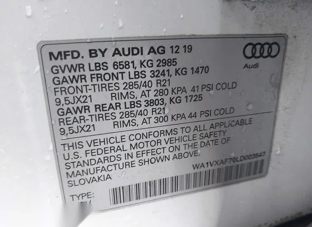 WA1VXAF70LD003547 2020 2020 Audi Q7- Prestige 55 Tfsi Quatt 9