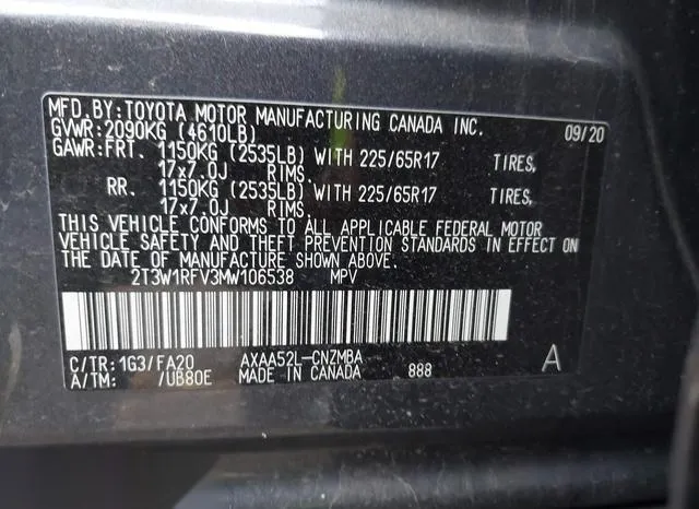 2T3W1RFV3MW106538 2021 2021 Toyota RAV4- Xle/Xle Premium 9