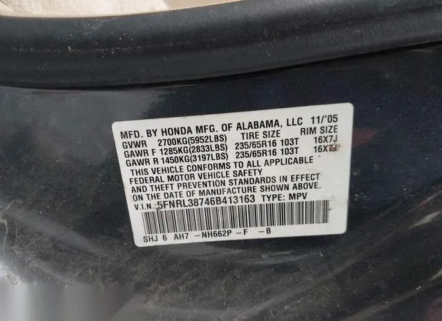 5FNRL38746B413163 2006 2006 Honda Odyssey- Ex-L 9