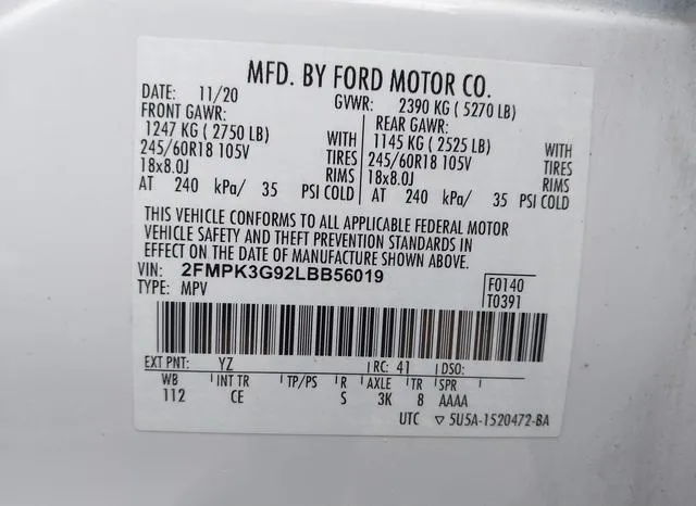 2FMPK3G92LBB56019 2020 2020 Ford Edge- SE 9