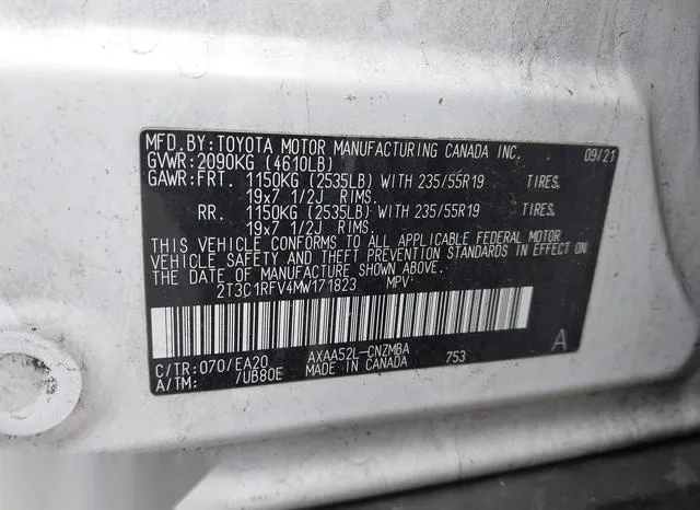 2T3C1RFV4MW171823 2021 2021 Toyota RAV4- Xle Premium 9