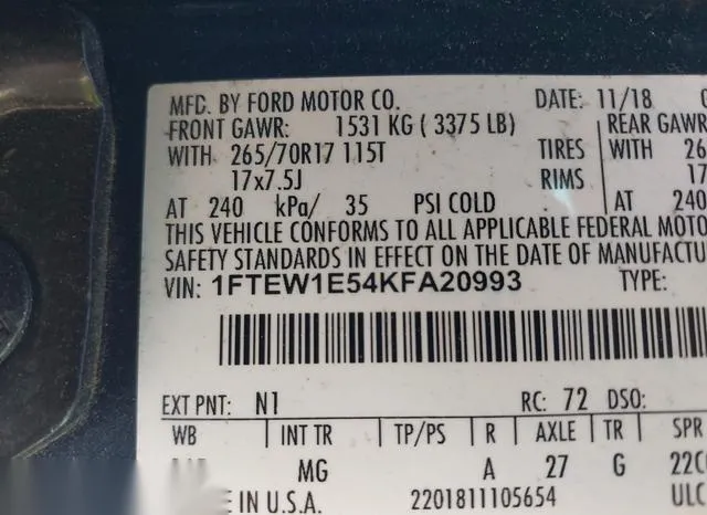 1FTEW1E54KFA20993 2019 2019 Ford F-150- Xlt 9