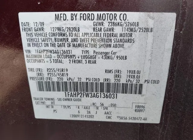 1FAHP2FW3AG136031 2010 2010 Ford Taurus- Limited 9