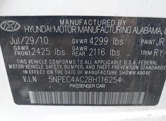 5NPEC4AC2BH116254 2011 2011 Hyundai Sonata- SE 9